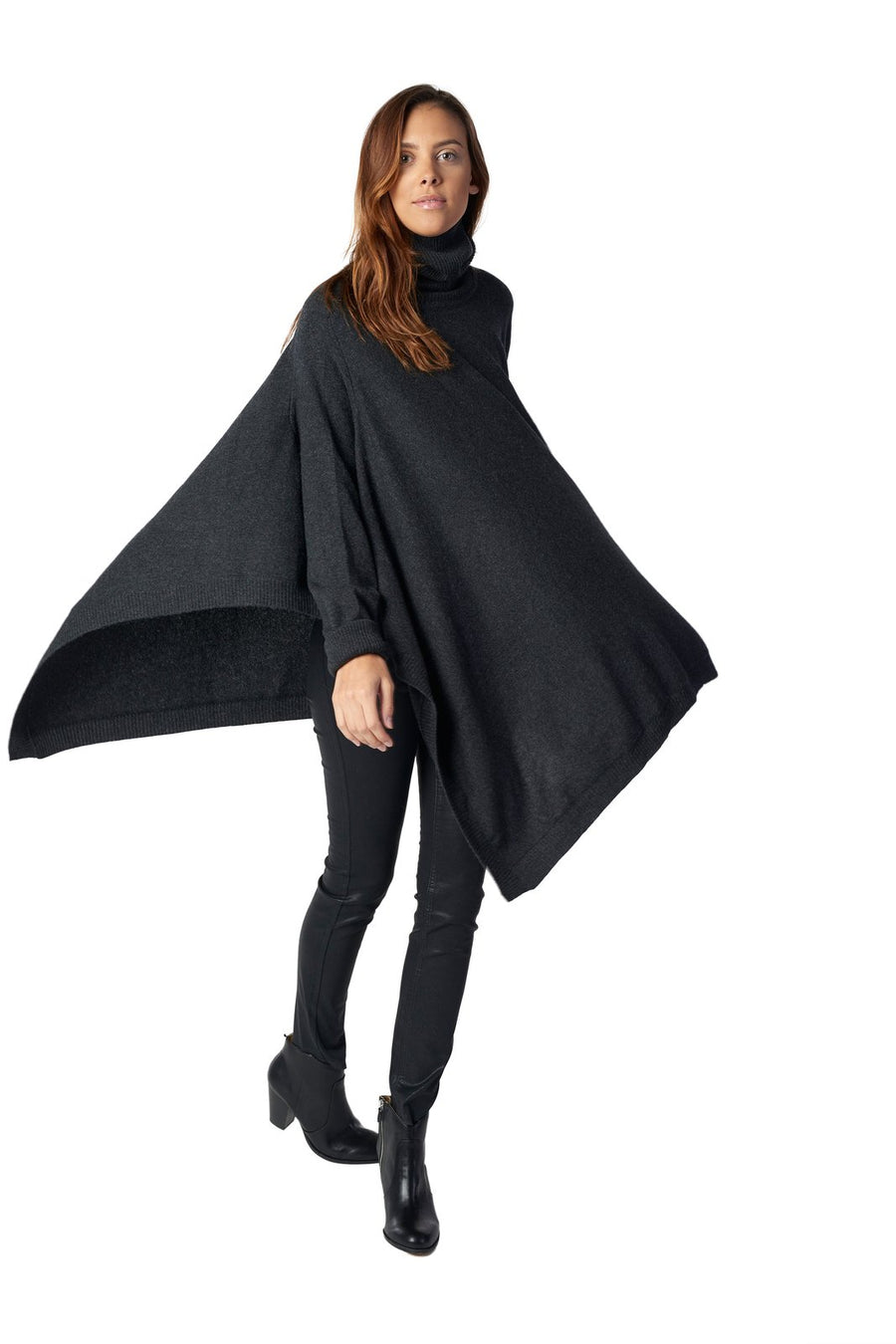 Cashmere T-Neck Swing Poncho