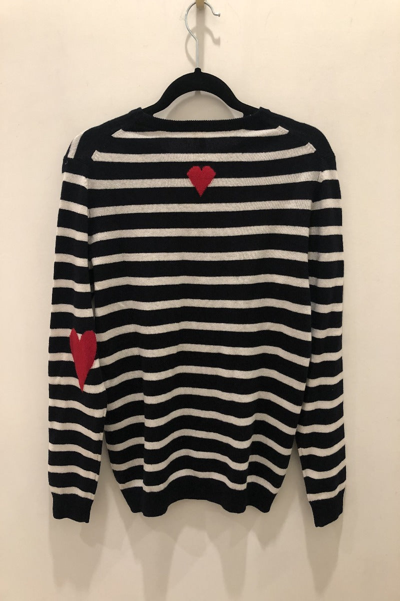 Heart Stripe Crew Sweater- Inkwell