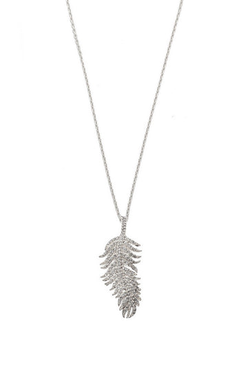 TAI, Simple Silver Chain Necklace with Cubic Zirconia Feather