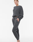 Cashmere Ribbed Lounge Jogger- Grizzly