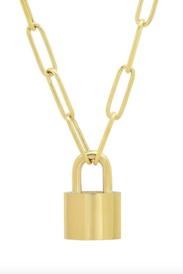 TAI, Gold Thick Long Link Chain Necklace with Lock