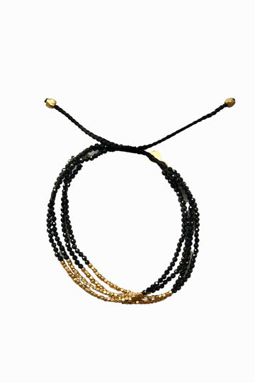 TAI, Black Spinnel Multi Stand Bracelet with Brass Centre