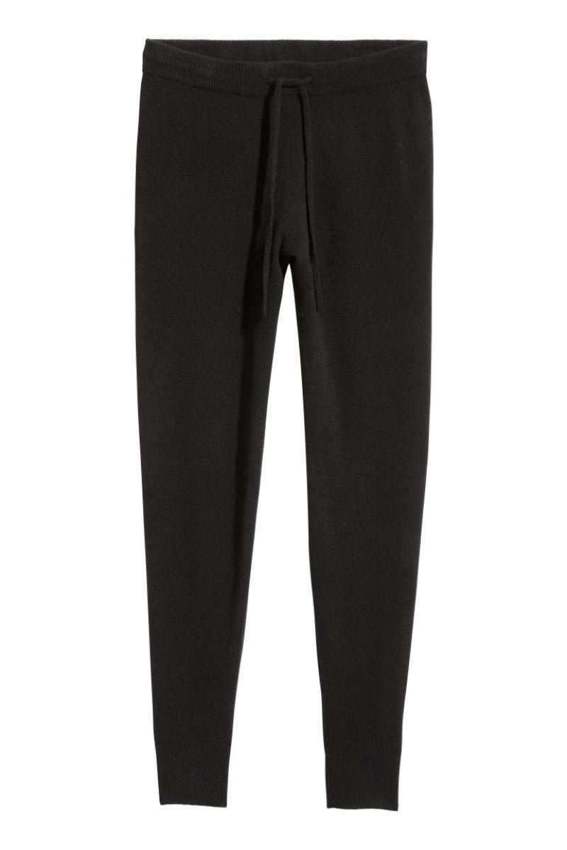 Cashmere Thin Ribbed Lounge Joggers- Black