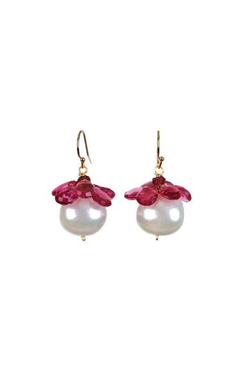 Sissy Yates Designs, Delray Pearl Earrings- Dark Pink Topaz