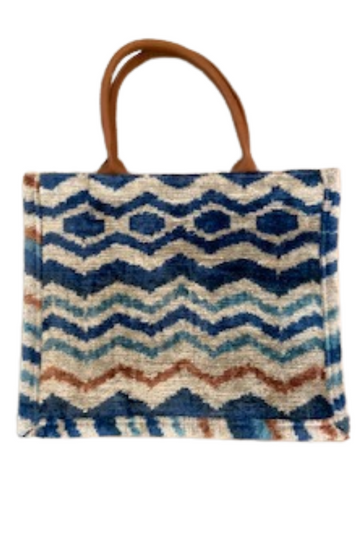 Wolf & Willa, Leather Blue & Tan Large Tote Bag