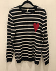 Heart Stripe Crew Sweater- Inkwell