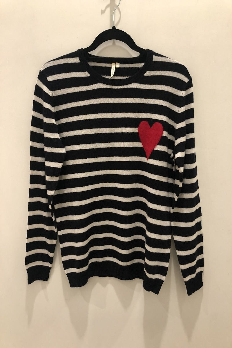 Heart Stripe Crew Sweater- Inkwell